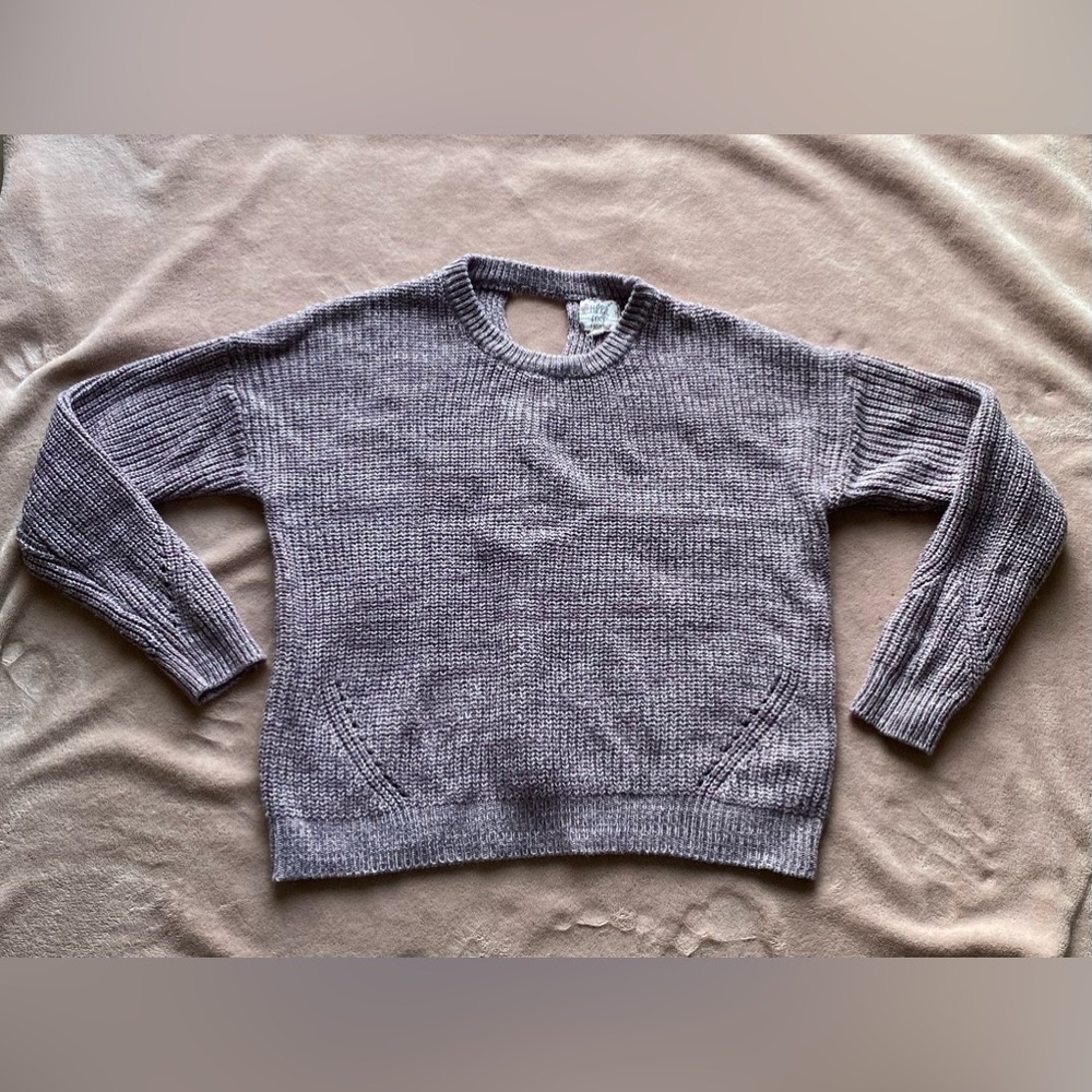 Hippie Rose Women's Open Back Twist Knit Sweater Large Dusty Purple/Gray